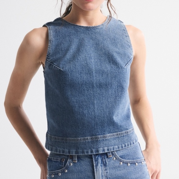 A&F Denim Shell Top Medium Wash Small - Picture 2 of 6